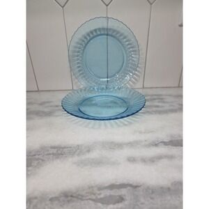 Fortecrisa Ice Blue Luncheon Plates,‎ Set of 2, 7" Scalloped Ribbed Plates, MCM